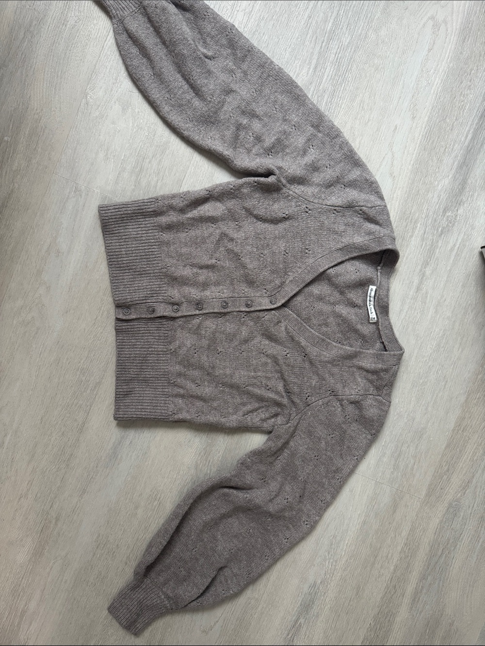 Abercrombie & Fitch Taupe Speckled V-Neck Button Cardigan